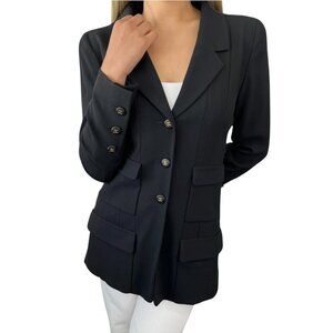 CHANEL Vintage 95P CC Mark Logo Long Sleeve Jacket Black Gold Wool [104041]